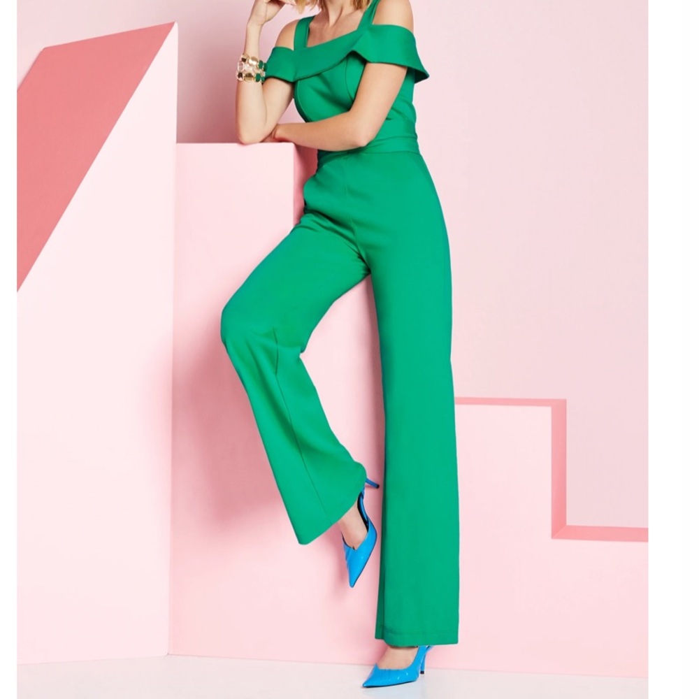 Emerald green cold shoulder jumpsuit